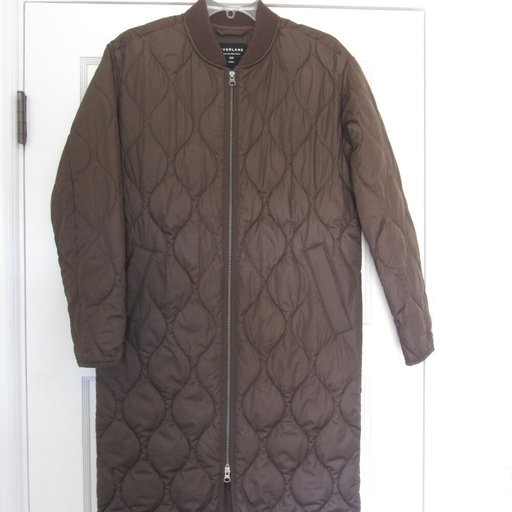 Everlane Long Puffer Coat, Chocolate Brown, Quilted, Size XXS
